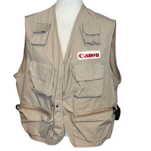 Men's Tan Utility Vest Rare! Vintage Canon Camera photography Vest  Made In USA